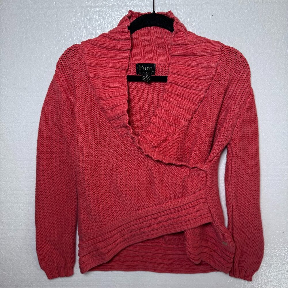 Pure Handknit Womens Size XS / S Coral Chunky Knit Wrap Sweater Pullover V-Neck